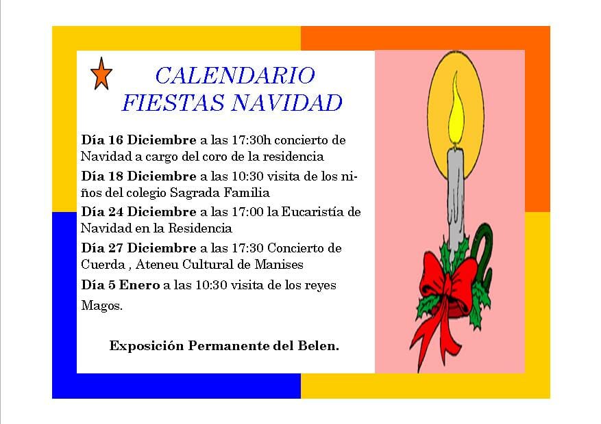 Residencia San Francisco y San Vicente - Calendario de actividades para estas Navidades