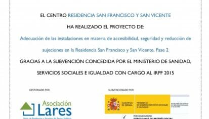 Residencia San Francisco y San Vicente - Entorno seguro gracias al IRPF 2015