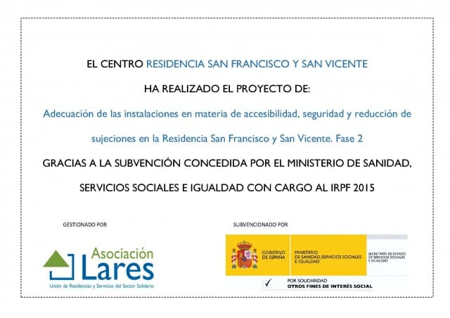 Residencia San Francisco y San Vicente - Entorno seguro gracias al IRPF 2015