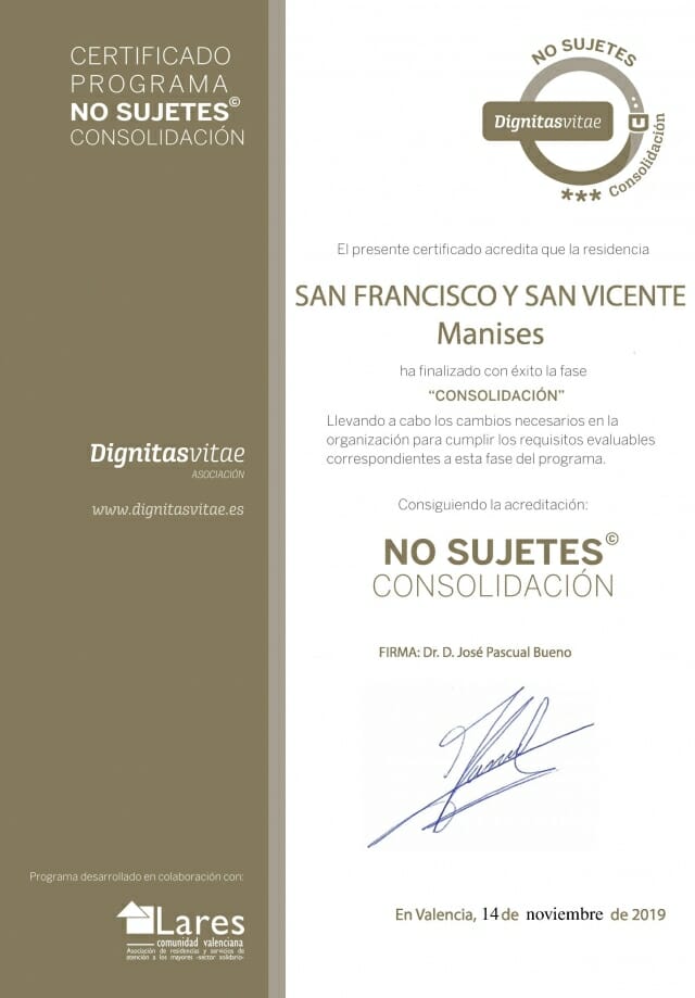 Residencia San Francisco y San Vicente - Sello Consolidación del programa No Sujetes